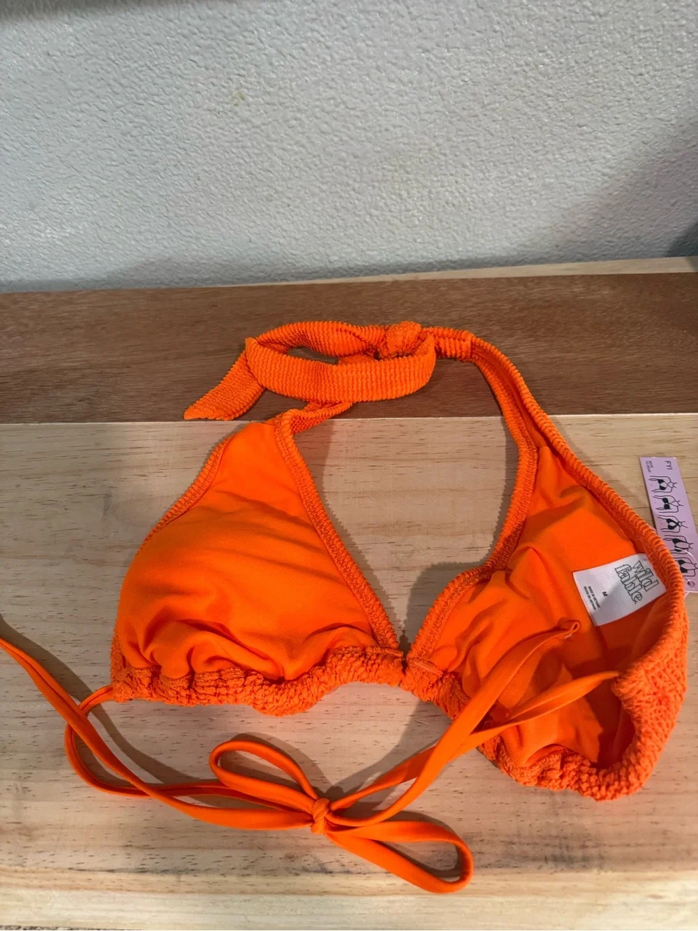 WILD FABLE Textured Orange Triangle Bikini HALTER Top Size medium